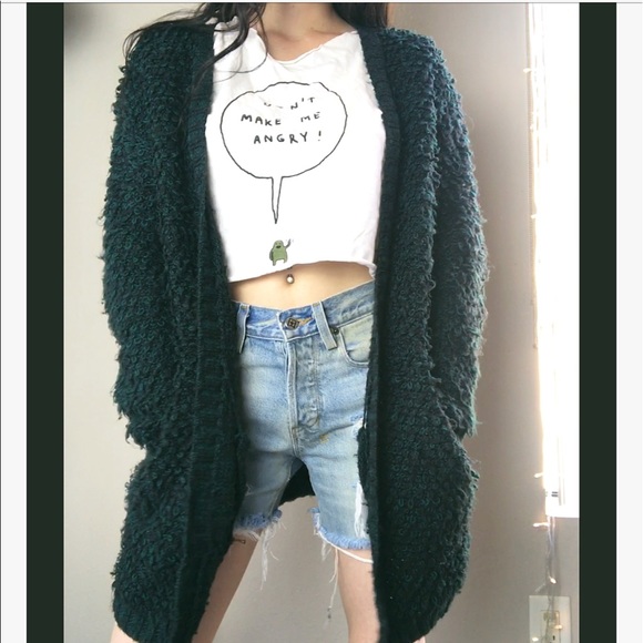 FOREVER 21 FUZZY/FLUFFY GREEN CARDIGAN - Picture 2 of 4